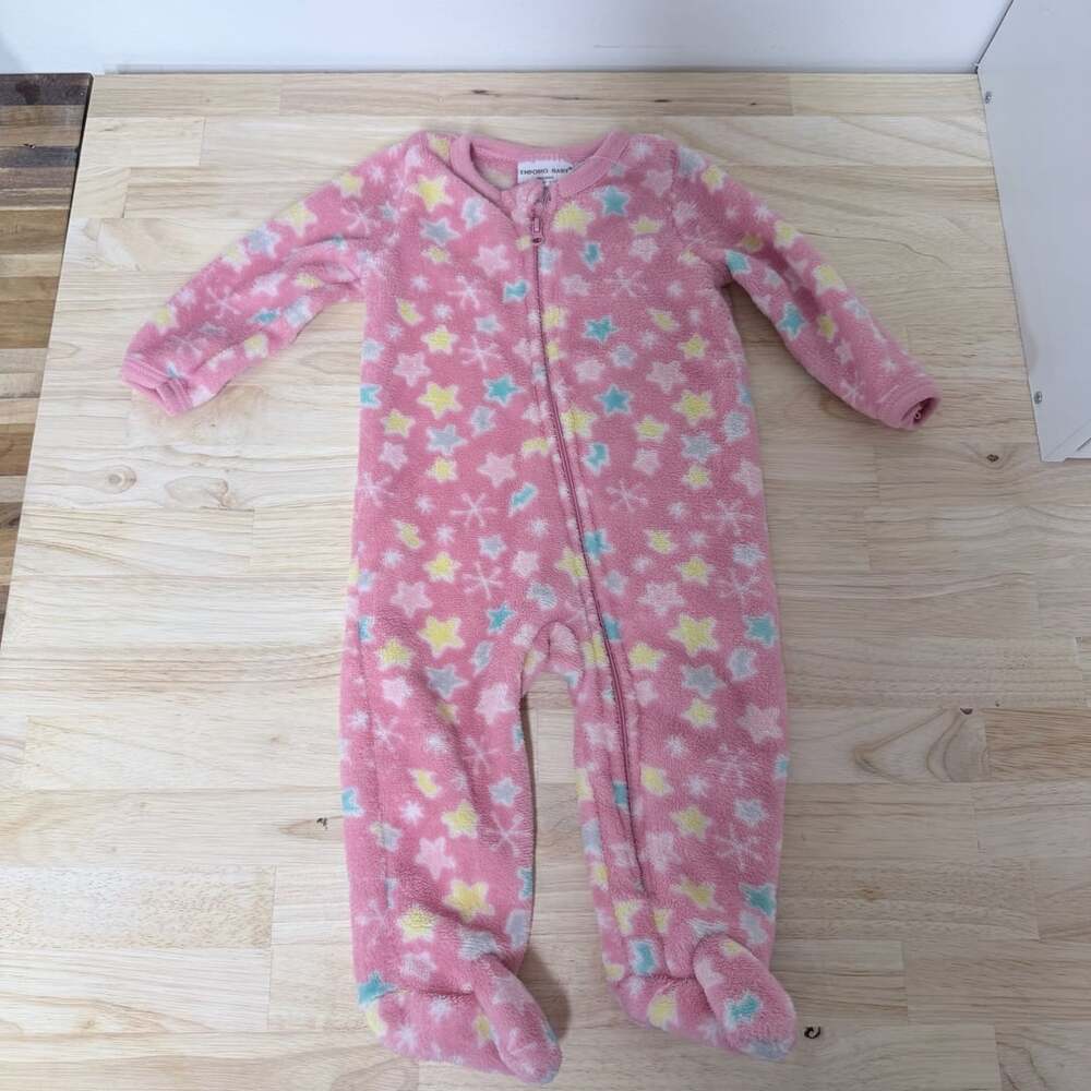 Emporio Baby Infant Girl Pink Star and Snowflake Print Fleece Footed Sleeper